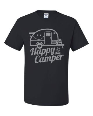Happy Camper T-Shirt Rv Tourism Camping Summer Nature Travel 2019 Designer New Short-Sleeve Cotton Print Men Striped T Shirt XS-4XL-5XL-6XL