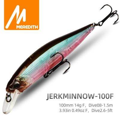 ♣▽ MEREDITH JERK MINNOW 100F 14g Floating Wobbler Fishing Lure 24Color Minnow Lure Hard Bait Quality Professional Depth0.8-1.0m