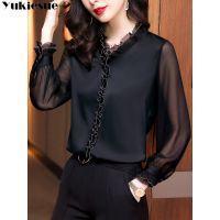 BLUSAS 2022 Spring New Office Lady Long Sleeve Pullovers Lace Ruffles Chiffon Shirts Womens Clothing Vintage Elegant Blouse 4XL