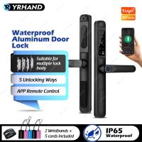 Tuya WiFi App Waterproof Smart Door Lock Aluminum Biometric lock Fingerprint door handle Digital Keyless lock for Glass Sliding