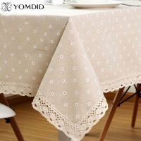 Daisy Flower Pattern Tablecloth Hot Sale Linen and Cotton Lace Edge Rectangular Table Cloth Home Hotel Textile