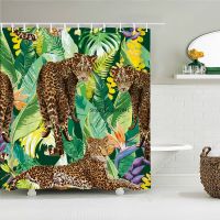 Plant Leopard Pattern Shower Curtain Bathroom Waterproof Polyester 3D Printing Curtains for Bathroom Shower Large size 300X180