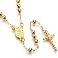 Fashion Cross Rosary Pendant Necklace Jesus Bead Cross Hip Hop Necklace Religious Mens and Womens Faith Amulet Jewelry