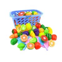 Kids Kitchen Toys Set Pretend Play Cutting Fruit Vegetable Food Toy Trolley Basket Kitchen Food Toys For Children Girls and Boys