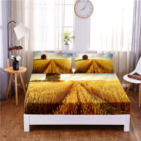 Paddy Corn Digital Printed 3pc Polyester Fitted Sheet Mattress Cover Four Corners with Elastic Band Bed Sheet Pillowcases