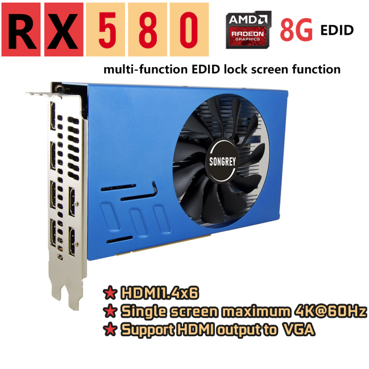 SONGREY RX580 R7350 Graphics Card 256bit GDDR5 8G 6HDMI multimonitors