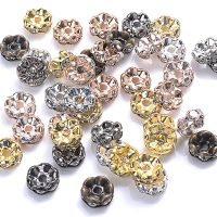 100pcs Flower Rhinestone Beads Metal Czech Crystal Loose Spacer Beads for Jewelry Making DIY Necklace Bracelets Accessories Headbands