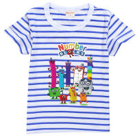 Numberblocks เสื้อยืดฤดูร้อนแขนสั้นแขนสั้นลายทางเสื้อยืดเสื้อยืดคอกลมหลวมลำลองฤดูร้อนเสื้อผ้าฝ้ายบริสุทธิ์เด็กหญิงเด็กชาย0000