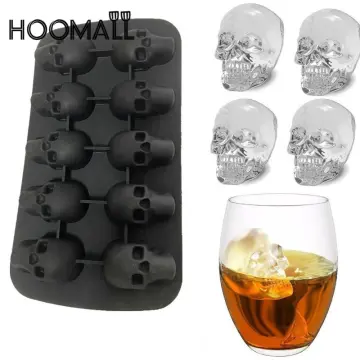 Skull Ice Cube Tray, 4-Grid Skull Ice Ball Maker, Flexible Black Silicone Ice  Tray with