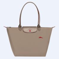 Authentic Longchamp women bags Le Pliage Club 70th anniversary embroidered horse Nylon waterproof Shoulder Bags long handle  large size Tote Bag  Brown color L1899619P18
