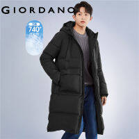 GIORDANO Men Down Jackets Mid-Long Multi-Pocket Down Jackets Waterproof Machine Washable Hooded 90% Duck Down Jackets 01071711