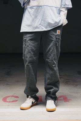 ❣CARHARTT WIP เสื้อคาร์ตท์โลโก้ยอดนิยมสวยงามกางเกงลมทหารสำหรับการเติบโตแบบลำลองมีกระเป๋ามีซิปคานเท้า