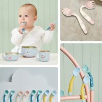 Silicone Spoon Fork for Baby Utensils Set Auxiliary Food Toddler Eating Training Infant Tableware Bendable Soft Fork Bowl Fork Spoon Sets