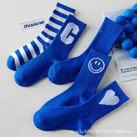 ๑  Autumn and Winter High Tube Socks for Women Sapphire Blue High Socks Sport Socks for Men and Women