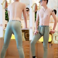 [COD] Mens long johns pure fashion U leggings large size Korean version slim mid-waist autumn underpants for men