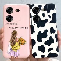 สำหรับ Tecno Pova 5 2023เคสผู้หญิงสวยวัวเพ้นท์สีดำฝาหลังสำหรับเคสซิลิโคน Pova5 Tecno