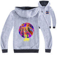 Space Jam ฤดูใบไม้ผลิและฤดูใบไม้ร่วงเสื้อผ้าเด็กผ้าฝ้าย + โพลีเอสเตอร์สีดำ/ สีเทาเสื้อแขนยาวสำหรับชาย15ปีหญิง Hooded Zipper เสื้อกันหนาว3-16ปี Boy S