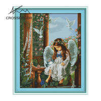 Crossdecor Cross Stitch ชุดด้วยวัสดุรูปผ้าพิมพ์ผ้าฝ้ายโรงงาน Outlet ผ้า11CT 14CT ปักชุด Craft Handmade ตกแต่งสำหรับ Sala Wall - Love Angel