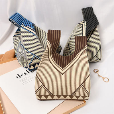 Undershirt Bag Casual Woven Women Stripes Wrist Bag Handbag Knitted Bag