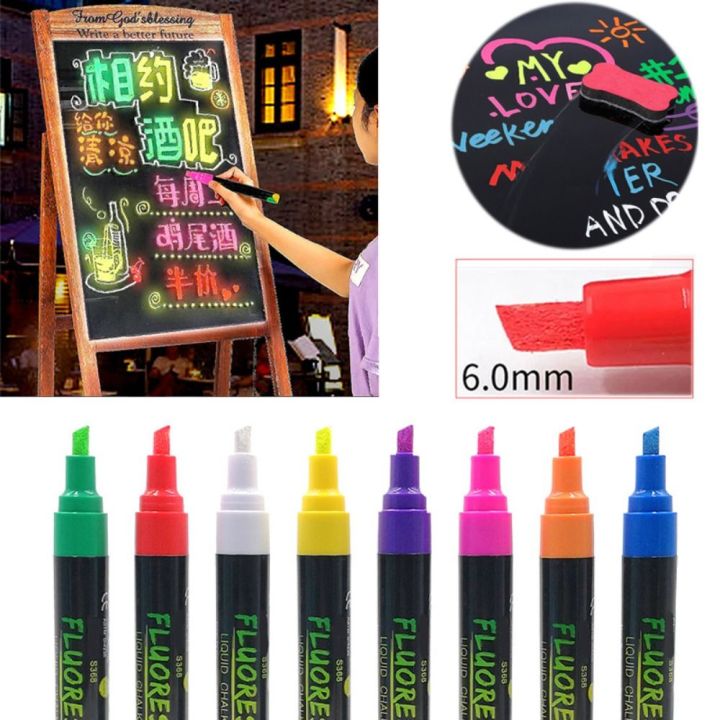 METICU Erasable Liquid Chalk Marker Pen Multi Colored LED Writing Board Art Marker  Pen Dust Free Fluorescent Marker Highlighters