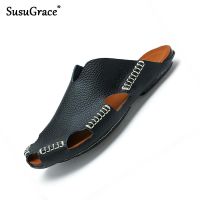 Susugrace 2021 Summer Men Sandals Casual Breathable Flats Sandals for Male Hot Sale Fashion Beach Men Slip-on Shoes Black Brown