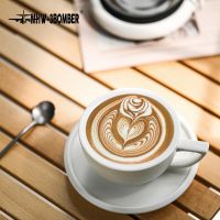 MHW-3BOMBER 280ml Ceramic Coffee Cup with Saucer &amp; Spoon Set Delicate Art Latte Espresso Mug Exquisite Home Barista Accessories