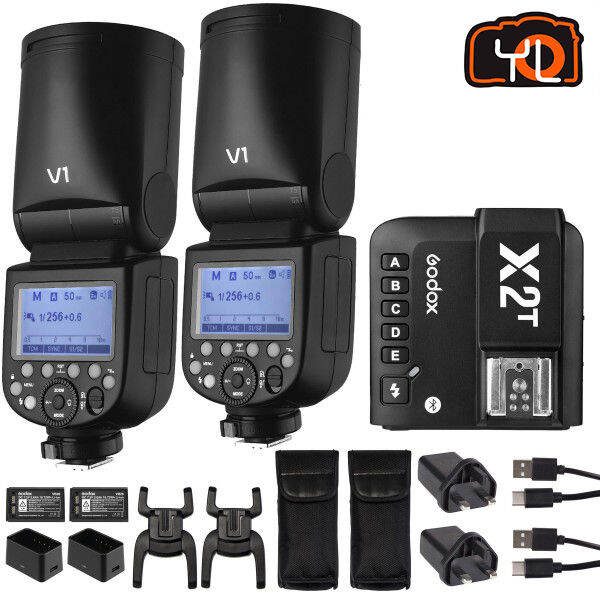 GODOX V1N Nikon TTL Liion Round Head Camera Flash Kit 2 Unit X2TN