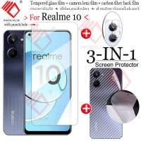 3-In-1 For OPPO Realme 10 4G ฟิล์มกระจกนิรภัย Tempered Glass Screen Protector Film ฟิล์มกระจกกันรอยกล้องหลัง+เลนส์กล้องถ่ายรูปฟิล์ม + 3D คาร์บอนไฟเบอร์ด้านหลังฟ