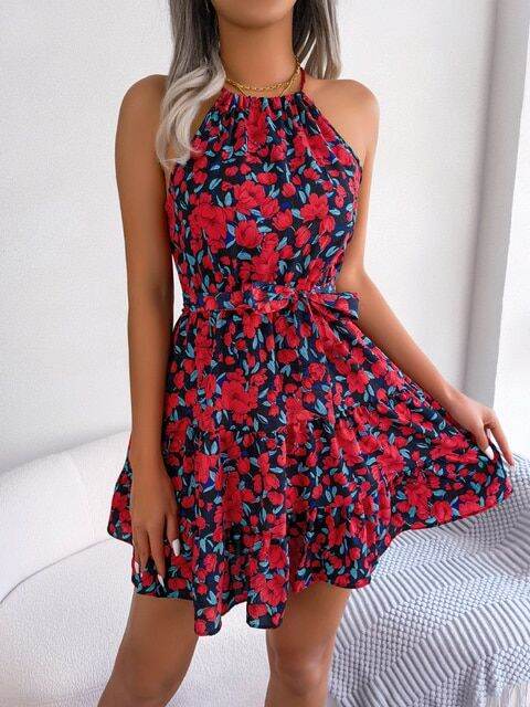 women-summer-casual-floral-print-ruffle-halter-dress