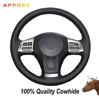 Hand-stitched Black Genuine  Leather Steering Wheel Cover for Subaru Forester 2013-15 Legacy 2013-14 Outback 2013-14 XV 2013-15 Steering Wheels Access