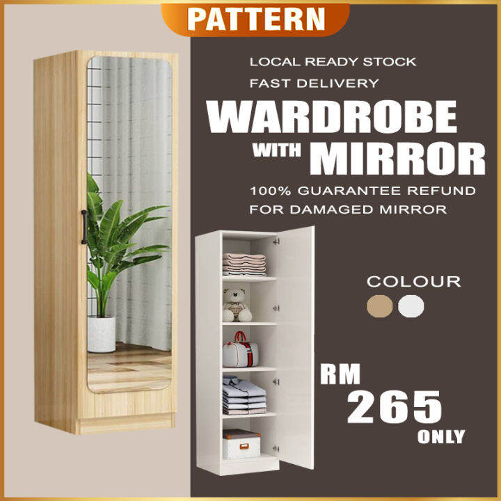 🧡 READY STOCK🧡 Wardrobe with Full Length Mirror Storage with full length Mirror Lazada