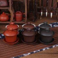 ถ้วยใส่ชุดชามดินเผาสำหรับใช้ในครัวเรือนลายนูน Gaiwan Tureen ที่กรองชาแบบทิเบต