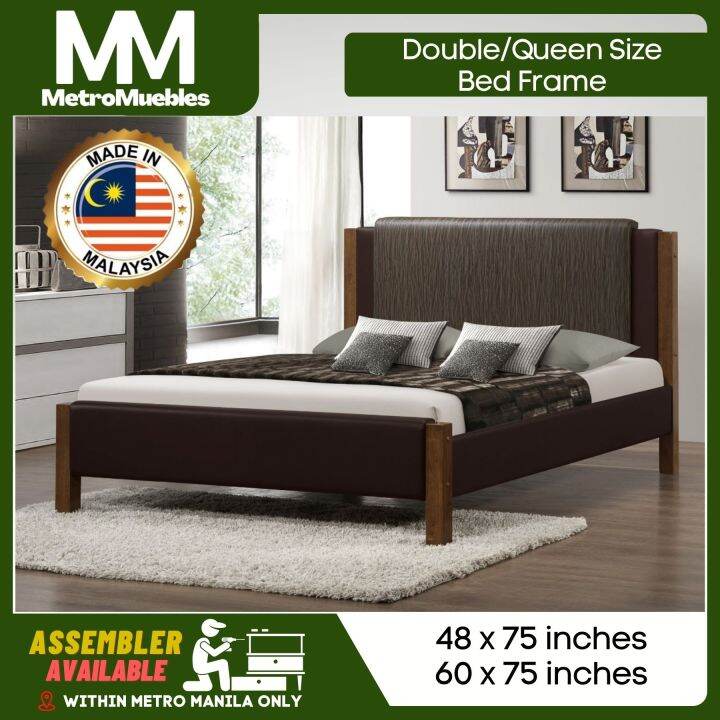 Double/Queen Size Bed Frame Solid Post Wenge Brown Leatherette ...