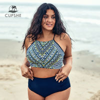 CUPSHE Plus Size Tank Top Lace Up Bikini Sets Women Large Size High Waist Two Pieces Swimsuits 2022 Beach Bathing Suits Swimwear