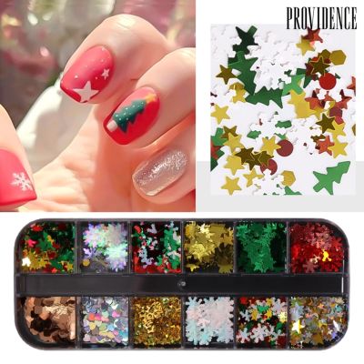 Providence 1 Kotak Payet Kuku Motif Snowflake / Bintang / Natal Untuk Dekorasi Nail Art / Manicure 5211059♂❁₪