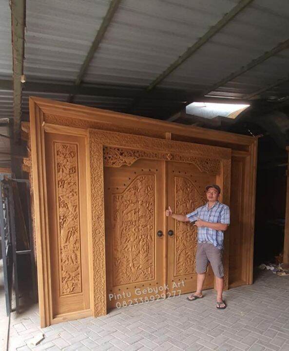 Pintu Rumah Utama Kayu Jati Minimalis Pintu Gebyok Ukiran Jepara Kusen Pintu Kupu Tarung