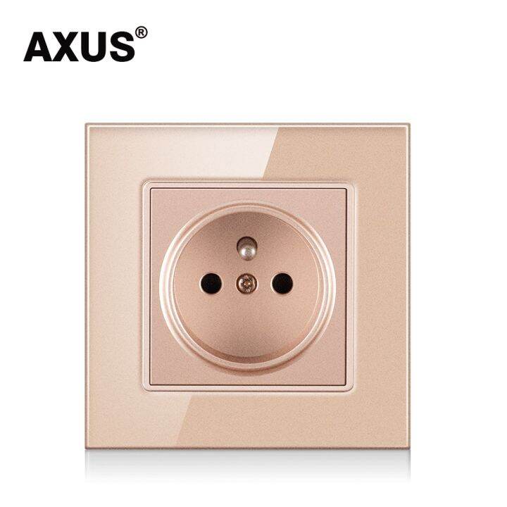 axus-เต้าเสียบไฟฟ้าเต้าปลั๊กเสียบต่อสายดินที่เสียบไฟแผงหน้ารถแก้วคริสตัลสีขาวเบ้าปลั๊กติดผนังมาตรฐานฝรั่งเศส16a-ac-110v-250v