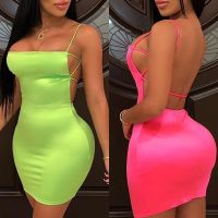 OMSJ Gaun มินิ Bodycon Merah Muda Hijau Neon Jalan Musim Panas Gaun Pesta Wanita Mini Hip Paket Seksi Vestidos Gaun Mini 2021