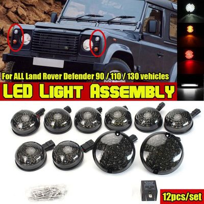 12Pcs Car Front Rear Signal Indicator Lamp Stop Fog Reversing License Plate Light Replacement Accessories for Land Rover Defender 90 110 130