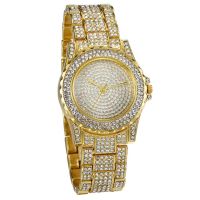 ⌚นาฬิกาผู้ชายแบรนด์หรูชั้นนำนาฬิกาควอตซ์ Rhinestone Dourado นาฬิกาข้อมือประดับเพชร Montres De มาร์คเดอลุกซ์