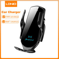 LDNIO 15W ขายึดโทรศัพท์ในรถยนต์แท่นวางชาร์จไฟได้รวดเร็วที่ที่ชาร์จไร้สายสำหรับใช้ในรถขาตั้งสำหรับมือถือโทรศัพท์การหมุน360องศาอุปกรณ์เสริมรถยนต์