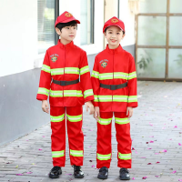 HomeSik Boy Girl Fireman Costume For Kids Fire Fighter 4pcs Rescue Service Career Cosplay Costumes