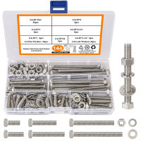 Hex Bolts and Nuts Kit Stainless Steel 1/4 Inch Nuts and Bolts Assortment Kit Flat Lock Washers Machine Screws with Storage Case-Zkeir