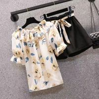 เสื้อผ้าแฟชั่นสำหรับสุภาพสตรี Piece/set in the summer of 2022 large female 200 jins covered belly show thin shorts two-piece suit female fat younger sister covered meat