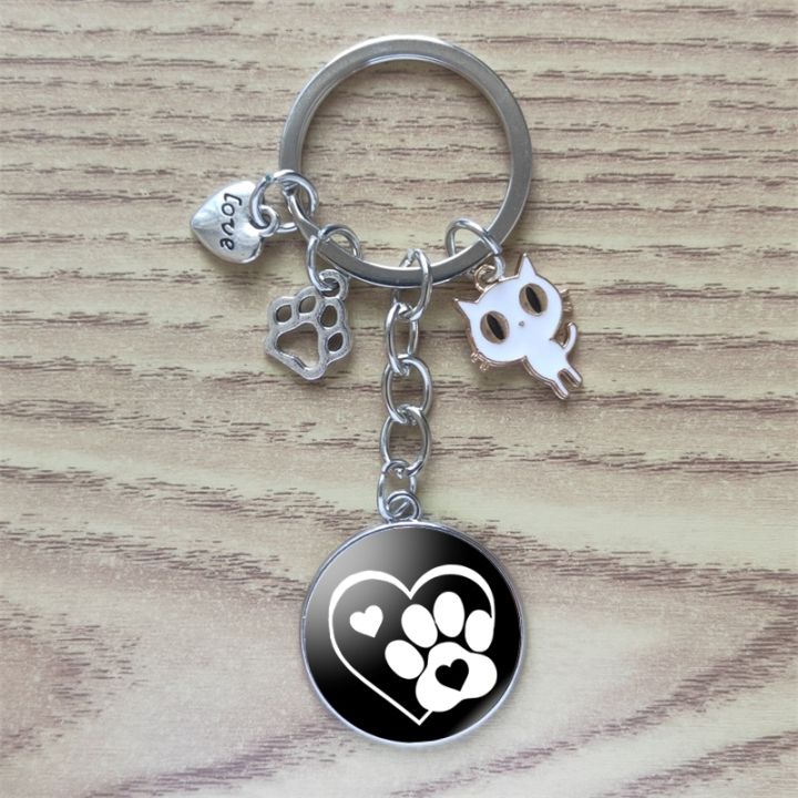 classic-keychain-time-gem-custom-cute-animal-pet-paw-print-i-love-cat-car-key-ring-men-ladies-fashion-alloy-memorial-gift