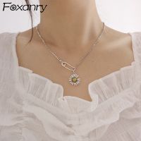 【When the flowers bloom】 FOXANRY 925แสตมป์วินเทจเสื้อกันหนาวสร้อยคอสำหรับผู้หญิง INS แฟชั่นที่เรียบง่ายเดซี่จี้พรรคของขวัญเครื่องประดับขายส่ง