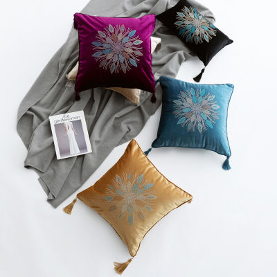 60x60cm New Luxury European Velvet Hot Drilling Color Flower Tassel Sofa Cushion Cover Home Hotel Bedroom Pillowcase