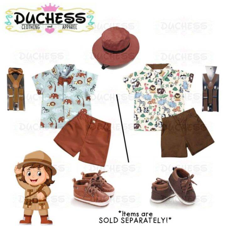 BROWN Safari Jungle Zookeeper Baby Boy Costume Kids Shorts Polo Birthday Outfit / Suspender
