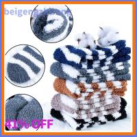 BEIGENGZHIRANG 1 pair Fluffy Winter Warm Soft Thickening Coral velvet socks Sleep Bed Sock Stripe Sox