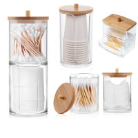 Makeup Organizer Cosmetic Storage Bathroom Jar Cotton Swab Cotton Pad Jewelry Organizer Bamboo Cover Round Storage Container